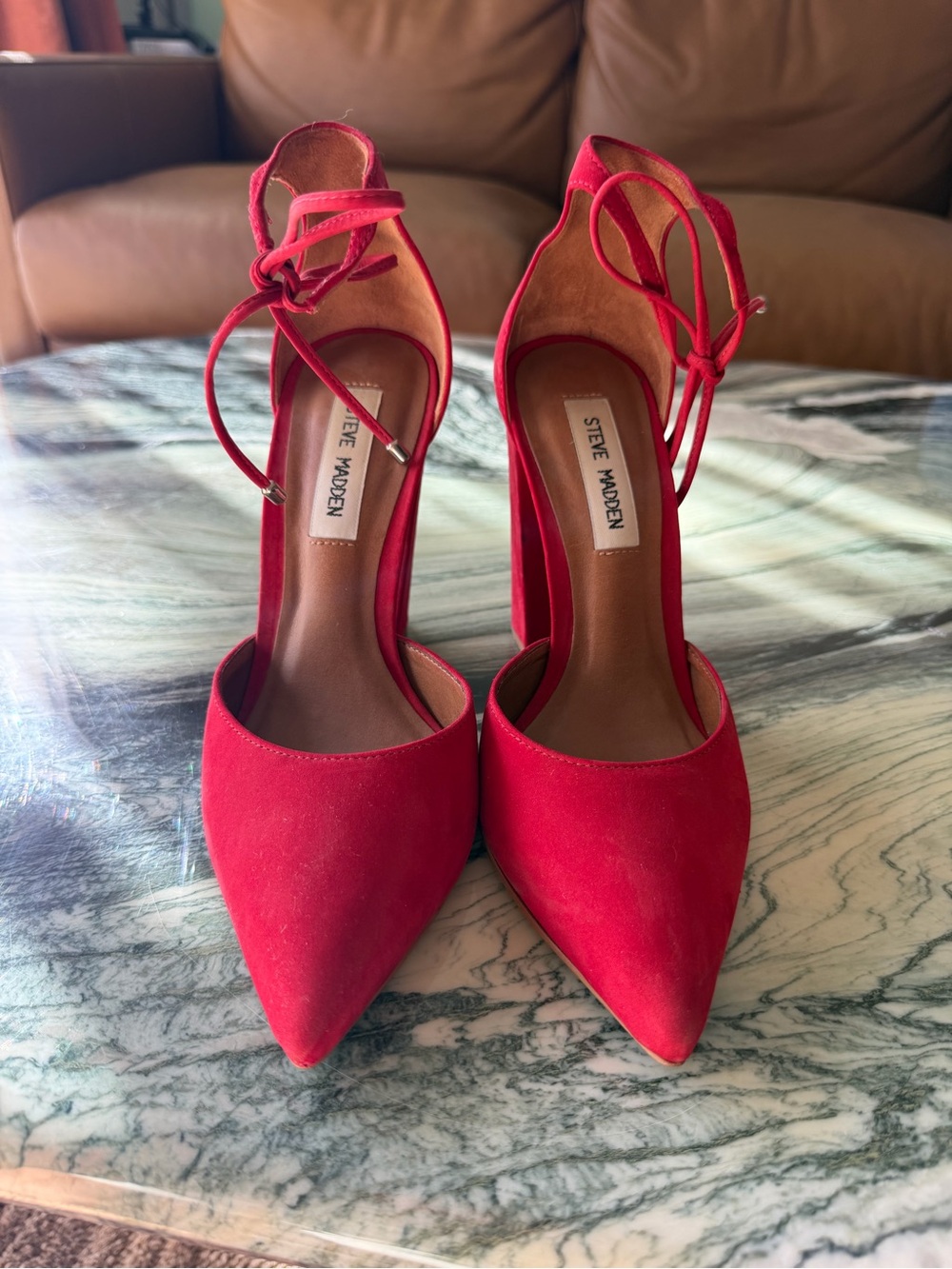 Steve Madden Red Suede Pointed Toe Ankle Tie Heels